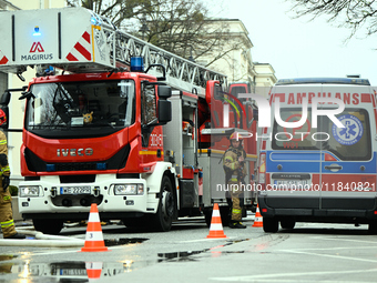 Police, city guards and fire services exercise emergency drills at the US embassy in Warsaw, Poland on 06 December, 2024. Emergency services...