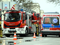 Police, city guards and fire services exercise emergency drills at the US embassy in Warsaw, Poland on 06 December, 2024. Emergency services...