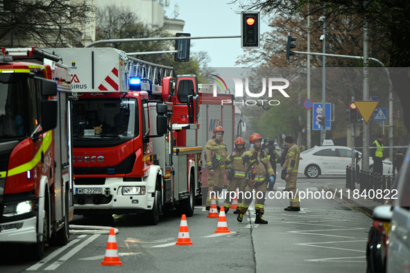 Police, city guards and fire services exercise emergency drills at the US embassy in Warsaw, Poland on 06 December, 2024. Emergency services...