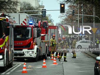 Police, city guards and fire services exercise emergency drills at the US embassy in Warsaw, Poland on 06 December, 2024. Emergency services...