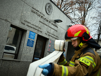 Police, city guards and fire services exercise emergency drills at the US embassy in Warsaw, Poland on 06 December, 2024. Emergency services...