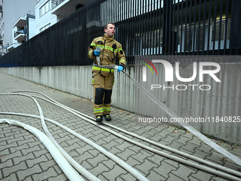 Police, city guards and fire services exercise emergency drills at the US embassy in Warsaw, Poland on 06 December, 2024. Emergency services...