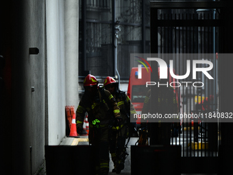 Police, city guards and fire services exercise emergency drills at the US embassy in Warsaw, Poland on 06 December, 2024. Emergency services...