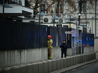 Police, city guards and fire services exercise emergency drills at the US embassy in Warsaw, Poland on 06 December, 2024. Emergency services...