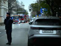 Police, city guards and fire services exercise emergency drills at the US embassy in Warsaw, Poland on 06 December, 2024. Emergency services...