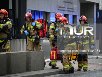 Police, city guards and fire services exercise emergency drills at the US embassy in Warsaw, Poland on 06 December, 2024. Emergency services...