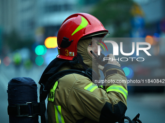 Police, city guards and fire services exercise emergency drills at the US embassy in Warsaw, Poland on 06 December, 2024. Emergency services...