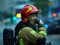 Police, city guards and fire services exercise emergency drills at the US embassy in Warsaw, Poland on 06 December, 2024. Emergency services...