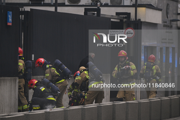 Police, city guards and fire services exercise emergency drills at the US embassy in Warsaw, Poland on 06 December, 2024. Emergency services...