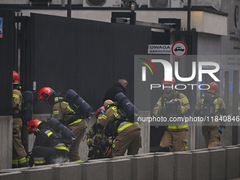 Police, city guards and fire services exercise emergency drills at the US embassy in Warsaw, Poland on 06 December, 2024. Emergency services...