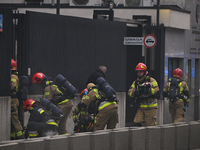 Police, city guards and fire services exercise emergency drills at the US embassy in Warsaw, Poland on 06 December, 2024. Emergency services...