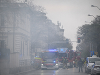 Police, city guards and fire services exercise emergency drills at the US embassy in Warsaw, Poland on 06 December, 2024. Emergency services...