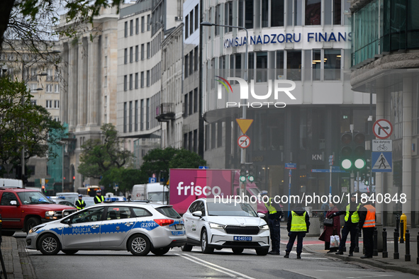 Police, city guards and fire services exercise emergency drills at the US embassy in Warsaw, Poland on 06 December, 2024. Emergency services...