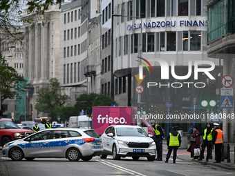 Police, city guards and fire services exercise emergency drills at the US embassy in Warsaw, Poland on 06 December, 2024. Emergency services...