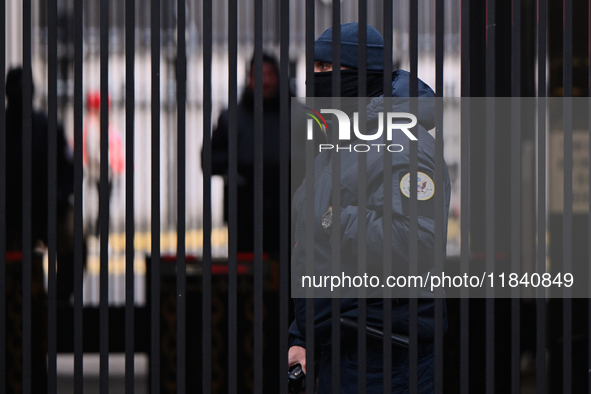 Police, city guards and fire services exercise emergency drills at the US embassy in Warsaw, Poland on 06 December, 2024. Emergency services...