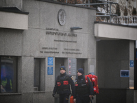 Police, city guards and fire services exercise emergency drills at the US embassy in Warsaw, Poland on 06 December, 2024. Emergency services...