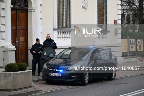 Police, city guards and fire services exercise emergency drills at the US embassy in Warsaw, Poland on 06 December, 2024. Emergency services...