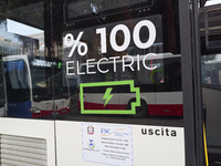 An image shows a fully electric bus operating in the city of Bari, Italy, on December 2, 2024. (