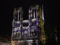 The inauguration ceremony takes place in the evening at Notre Dame Cathedral in Paris, France, on Ile de la Cite. The facade of this histori...