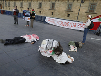 Palestinian activists and supporters demonstrate against the genocide in Gaza in the Zocalo of Mexico City, Mexico, on December 6, 2024, to...