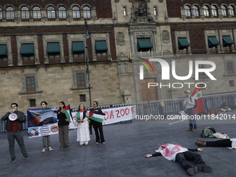 Palestinian activists and supporters demonstrate against the genocide in Gaza in the Zocalo of Mexico City, Mexico, on December 6, 2024, to...