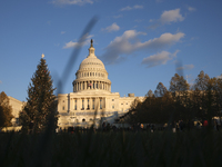 The Capitol Christmas tree is outside the US Capitol in Washington, DC, on December 6, 2024. The 2024 tree is an 80-foot Sitka spruce from t...