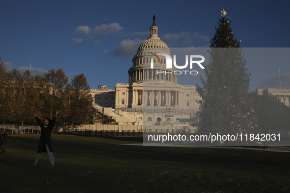 The Capitol Christmas tree is outside the US Capitol in Washington, DC, on December 6, 2024. The 2024 tree is an 80-foot Sitka spruce from t...