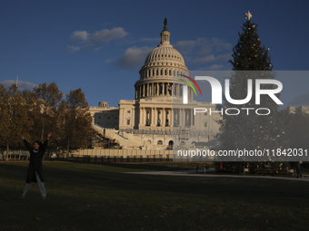 The Capitol Christmas tree is outside the US Capitol in Washington, DC, on December 6, 2024. The 2024 tree is an 80-foot Sitka spruce from t...