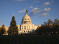 The Capitol Christmas tree is outside the US Capitol in Washington, DC, on December 6, 2024. The 2024 tree is an 80-foot Sitka spruce from t...