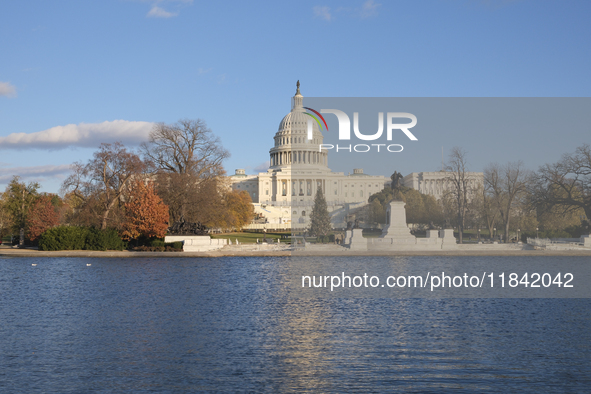 The Capitol Christmas tree is outside the US Capitol in Washington, DC, on December 6, 2024. The 2024 tree is an 80-foot Sitka spruce from t...