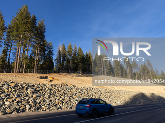 Land continues to move along the California State Route 20 Omega curves project near Nevada City, California, on December 6, 2024. (