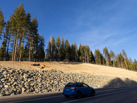 Land continues to move along the California State Route 20 Omega curves project near Nevada City, California, on December 6, 2024. (