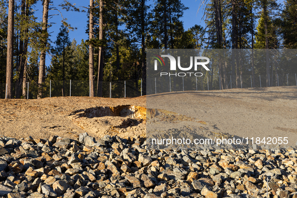 Land continues to move along the California State Route 20 Omega curves project near Nevada City, California, on December 6, 2024. 