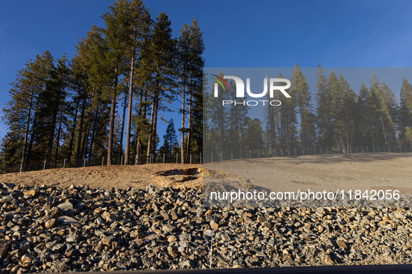 Land continues to move along the California State Route 20 Omega curves project near Nevada City, California, on December 6, 2024. 