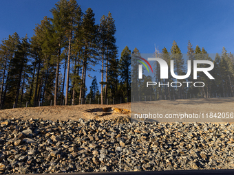 Land continues to move along the California State Route 20 Omega curves project near Nevada City, California, on December 6, 2024. (