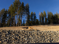 Land continues to move along the California State Route 20 Omega curves project near Nevada City, California, on December 6, 2024. (