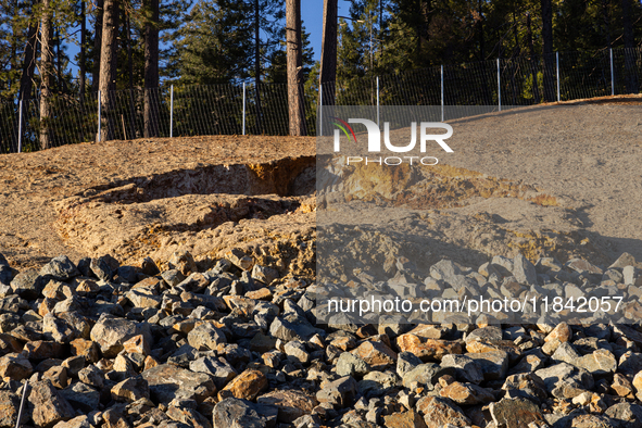 Land continues to move along the California State Route 20 Omega curves project near Nevada City, California, on December 6, 2024. 