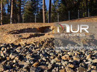 Land continues to move along the California State Route 20 Omega curves project near Nevada City, California, on December 6, 2024. (