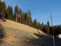 Land continues to move along the California State Route 20 Omega curves project near Nevada City, California, on December 6, 2024. (