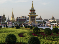 Buddhists and devotees pay homage to the Buddha's sacred tooth relics, which are temporarily enshrined in Thailand at the Sanam Luang ceremo...