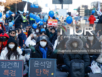 Citizens gather in Yeouido, South Korea, on December 7, 2024, to demand the impeachment and resignation of President Yoon Suk Yeol. Yoon's a...