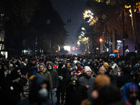 Anti-government protesters rally outside the parliament building during a ninth consecutive day of mass demonstrations against the governmen...