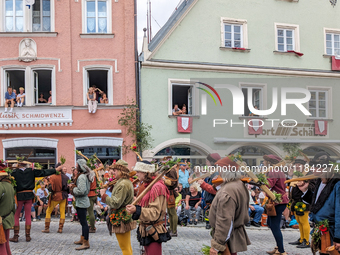 Over 2,000 participants recreate the medieval wedding of Hedwig Jagiellon and George of Bavaria. On July 16, 2023, in Landshut, Bavaria, Ger...