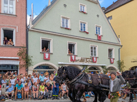 Over 2,000 participants recreate the medieval wedding of Hedwig Jagiellon and George of Bavaria. On July 16, 2023, in Landshut, Bavaria, Ger...