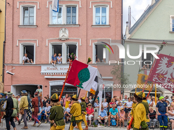 Over 2,000 participants recreate the medieval wedding of Hedwig Jagiellon and George of Bavaria. On July 16, 2023, in Landshut, Bavaria, Ger...