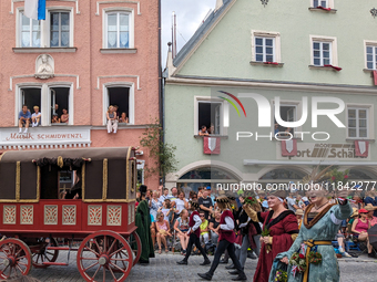 Over 2,000 participants recreate the medieval wedding of Hedwig Jagiellon and George of Bavaria. On July 16, 2023, in Landshut, Bavaria, Ger...