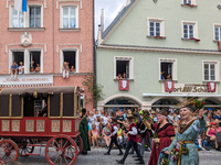 Over 2,000 participants recreate the medieval wedding of Hedwig Jagiellon and George of Bavaria. On July 16, 2023, in Landshut, Bavaria, Ger...