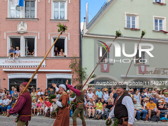 Over 2,000 participants recreate the medieval wedding of Hedwig Jagiellon and George of Bavaria. On July 16, 2023, in Landshut, Bavaria, Ger...