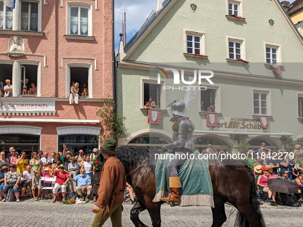 Over 2,000 participants recreate the medieval wedding of Hedwig Jagiellon and George of Bavaria. On July 16, 2023, in Landshut, Bavaria, Ger...