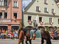 Over 2,000 participants recreate the medieval wedding of Hedwig Jagiellon and George of Bavaria. On July 16, 2023, in Landshut, Bavaria, Ger...